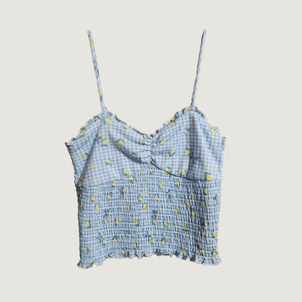 Wild Fable Cami Top Smocked Lemon Gingham Medium Blue